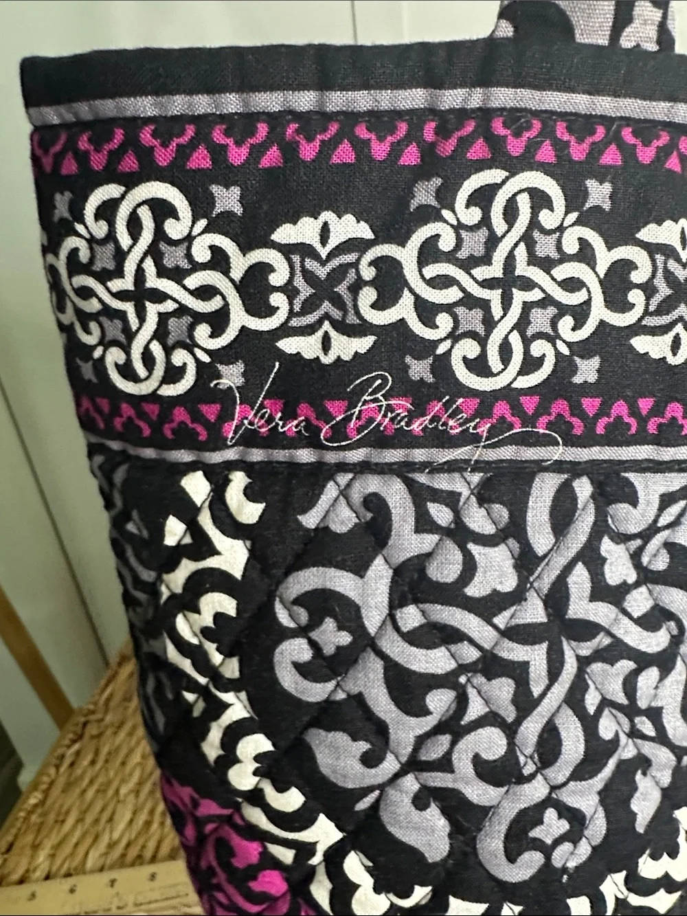 Vera Bradley Black, White & Pink Quilted Shoulder Tote